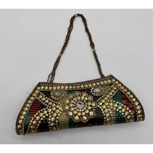 Vintage Jewel Stoned Evening Clutch Bag Rhinestones Embellishment Beaded